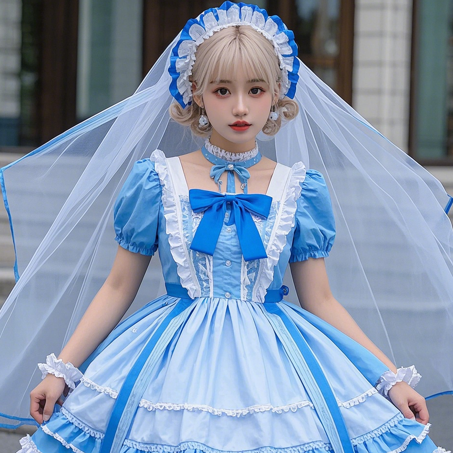 blue and white lolita dress